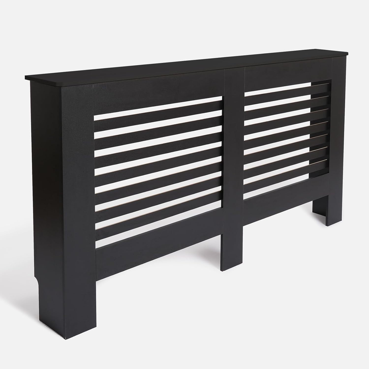Large Black Radiator Cover MDF Slatted Cabinet – Modern Wooden Heater Shelf