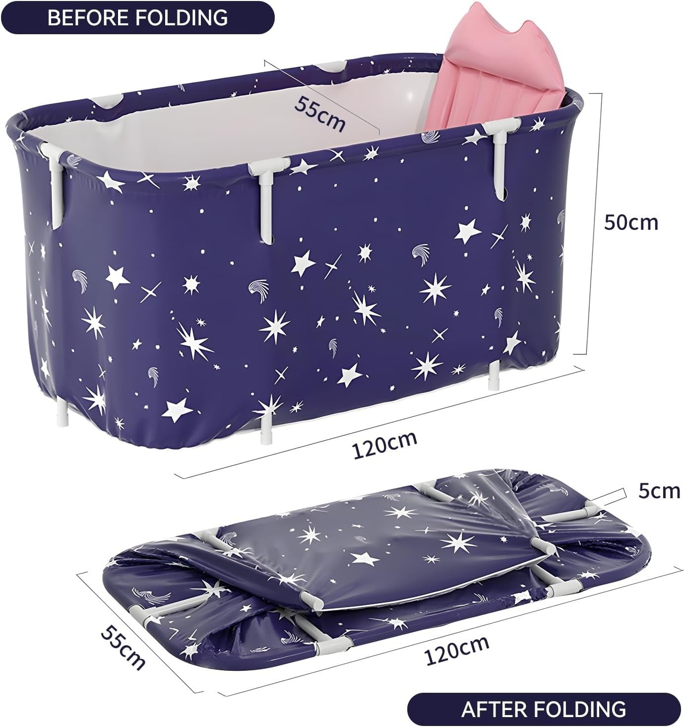 Portable Foldable Bathtub 120x50x55cm Adult & Kids Spa Tub – Starry Blue