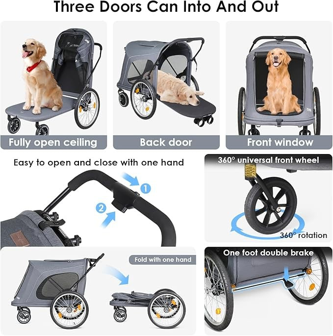 4 Wheel Large Dog Stroller Foldable Heavy Duty Pet Pushchair Trailer 100lb