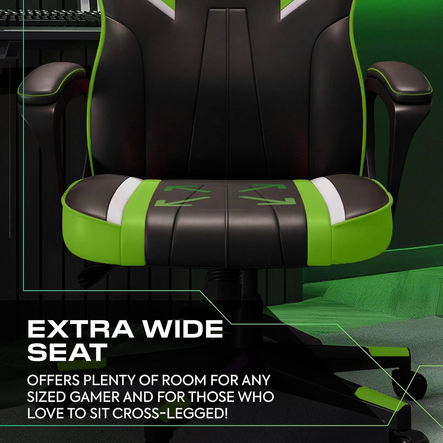 Ergonomic Gaming Chair High Back Wide Seat Green