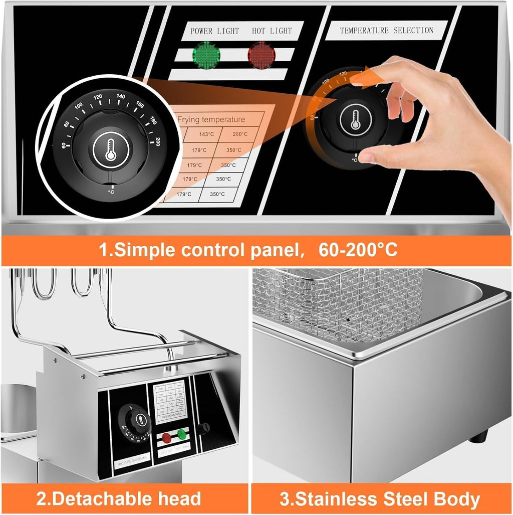 10L Deep Fat Fryer 2500W Electric Stainless Steel Commercial Fryer