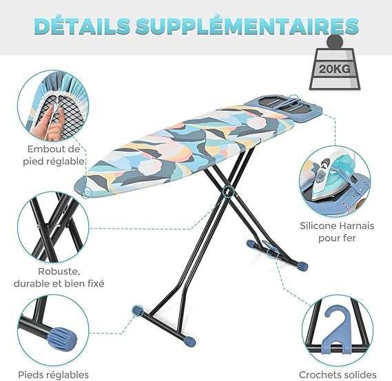 Full Size Ironing Board 115x38cm Adjustable Height Foldable Iron Rest