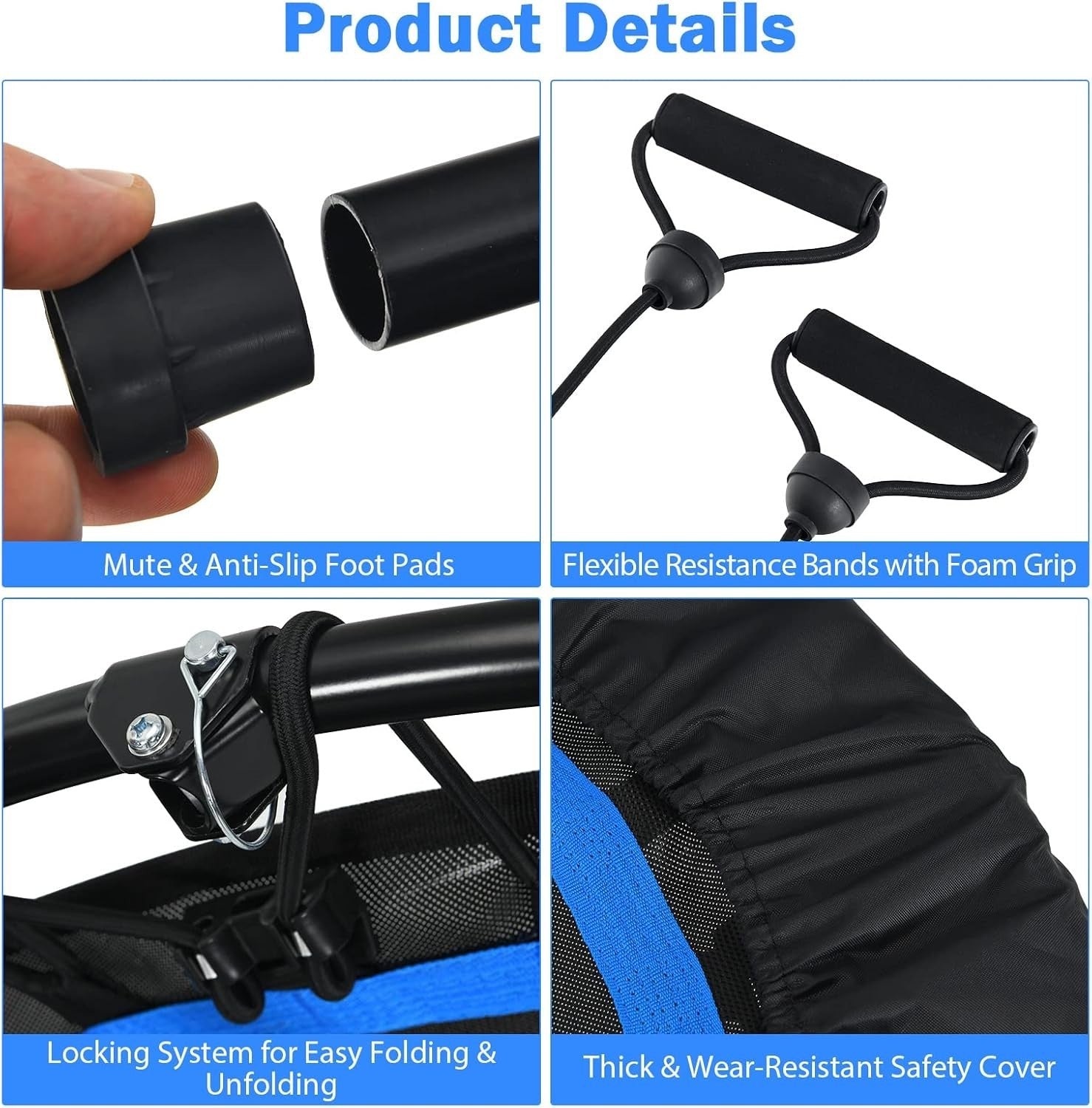 40in Foldable Mini Fitness Trampoline Adjustable Handle Bands