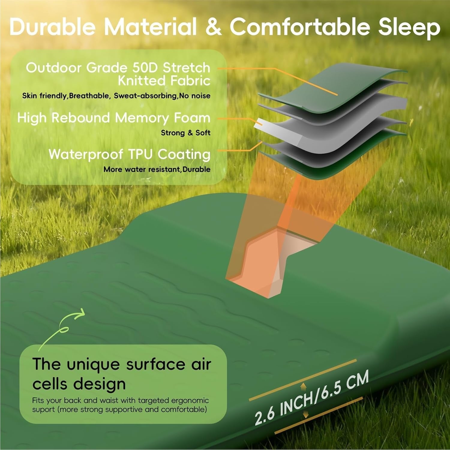 Memory Foam Sleeping Pad 195x70.5cm Insulated Camping Mat R-Value 9.5