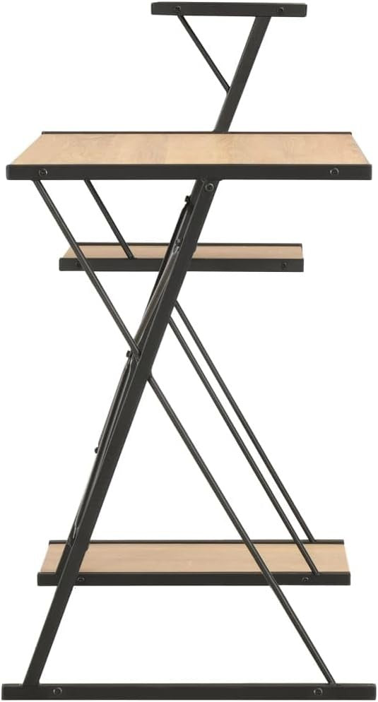 Z-Shaped Computer Desk with Shelves 116x50x93cm Black + Oak Home Office Table