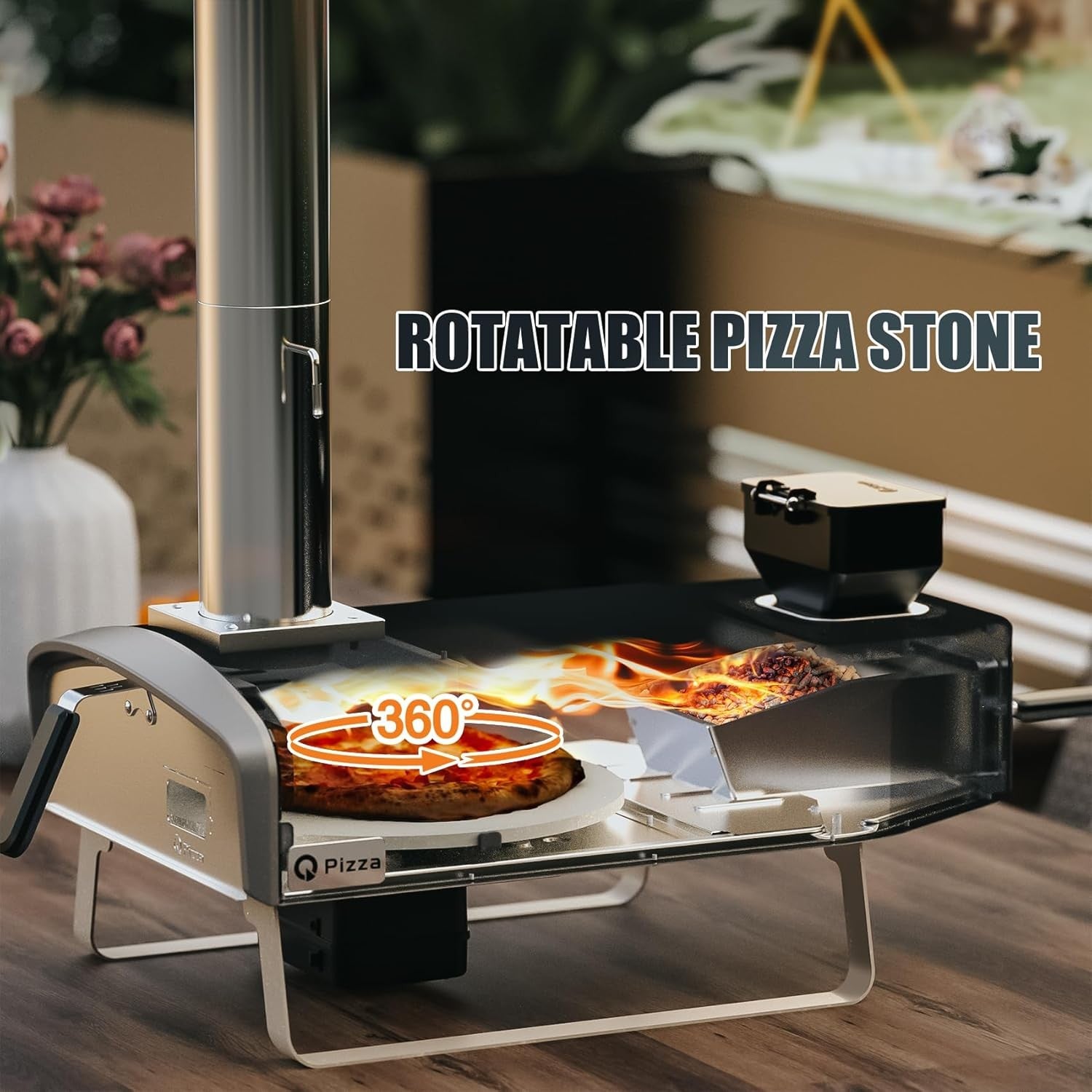 Outdoor Wood Pellet Pizza Oven | Rotating Stone & Thermometer BBQ Grill Garden