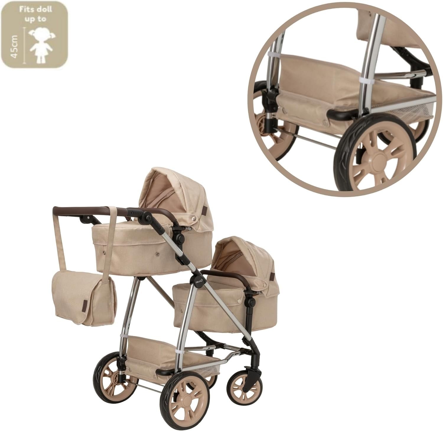 Celuna Total Twin Dolls Pram Stroller 9-in-1 Adjustable Handle Pretend Play