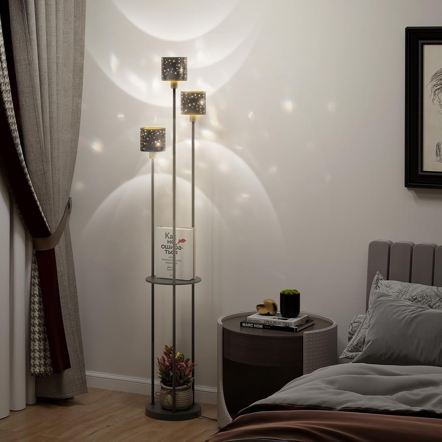 3 Light Floor Lamp with Shelves Tall Standing Lamp Modern Living Room