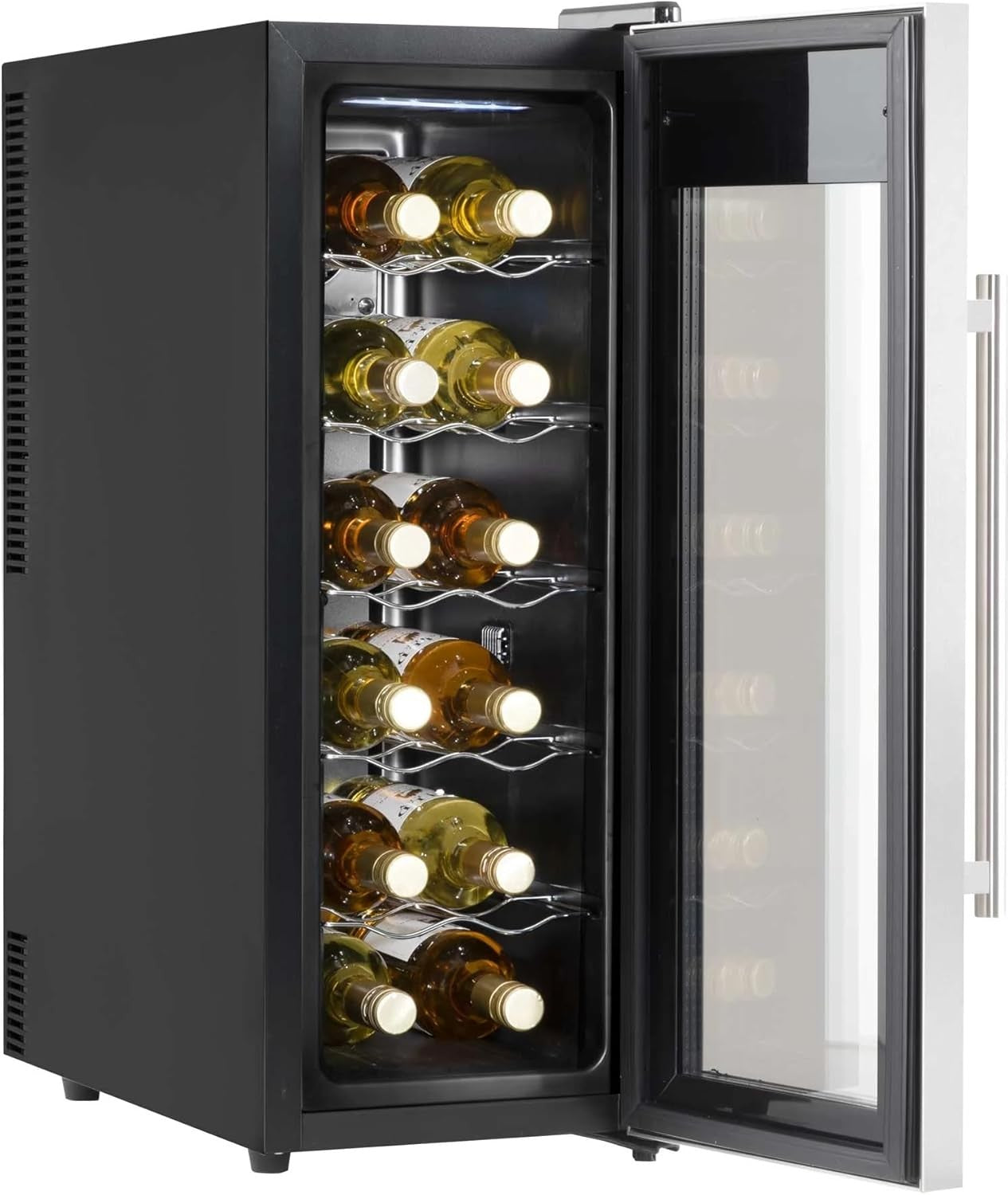 12 Bottle Wine Cooler Slim Fridge Touch Control LED Glass Door Freestanding
