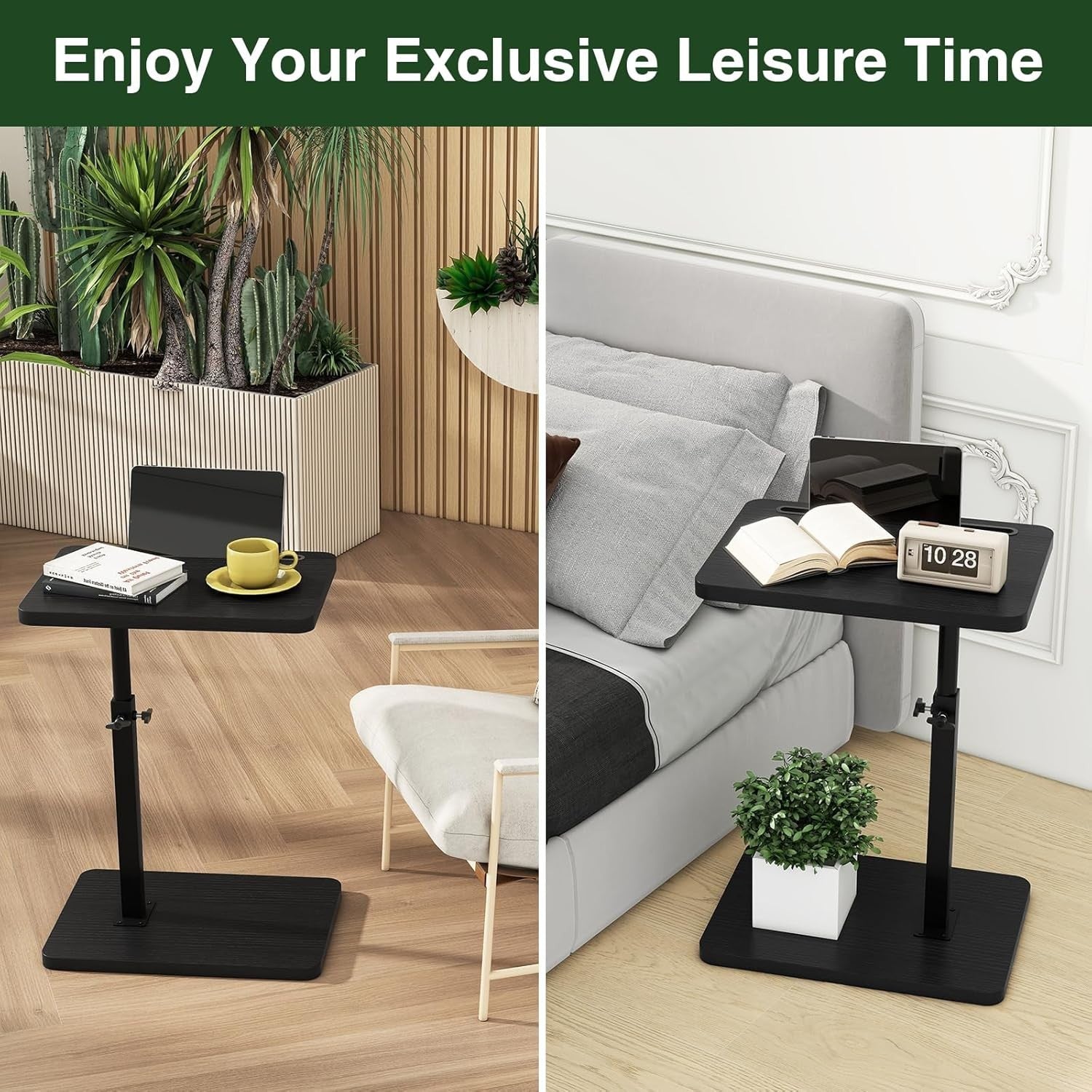 Height Adjustable C Table with 360° Swivel, Space-Saving Side End Table