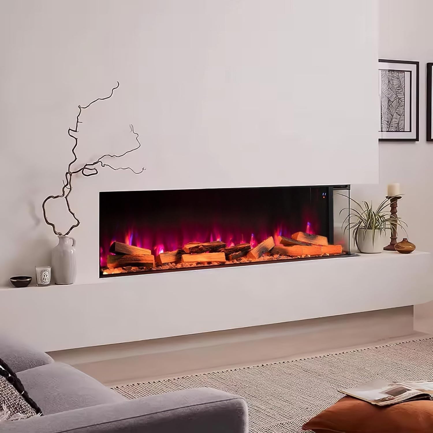 70” Wall Mounted Electric Fireplace Insert LED Flame Heater Remote App