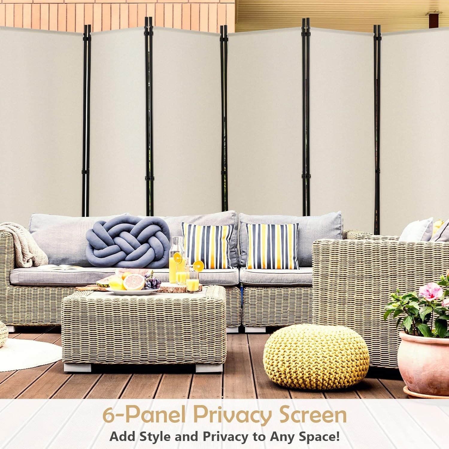 6 Panel White Folding Room Divider Privacy Screen with Wheels for Home Office