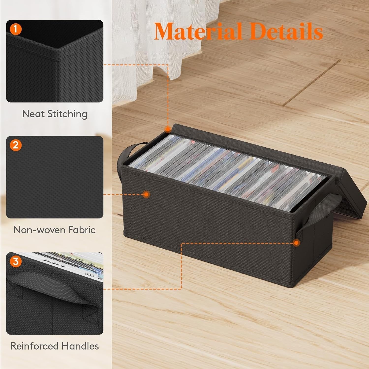 6 Pack CD Storage Boxes Stackable Lid Organizer Holds 180 CDs Black
