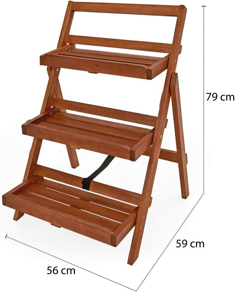 3-Tier Folding Wooden Plant Stand Indoor Outdoor Acacia Ladder Shelf Rack