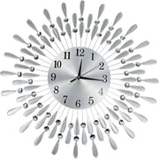 60cm Silver Sunburst Wall Clock – Luxury Diamante Beaded Modern Metal Design