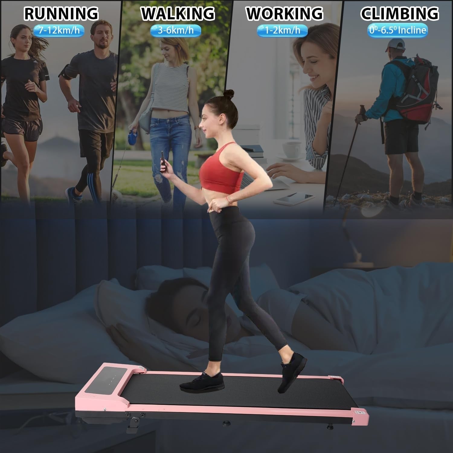 Under Desk Treadmill w/ Incline, Bluetooth Speaker & LED Display, 1-12km/h