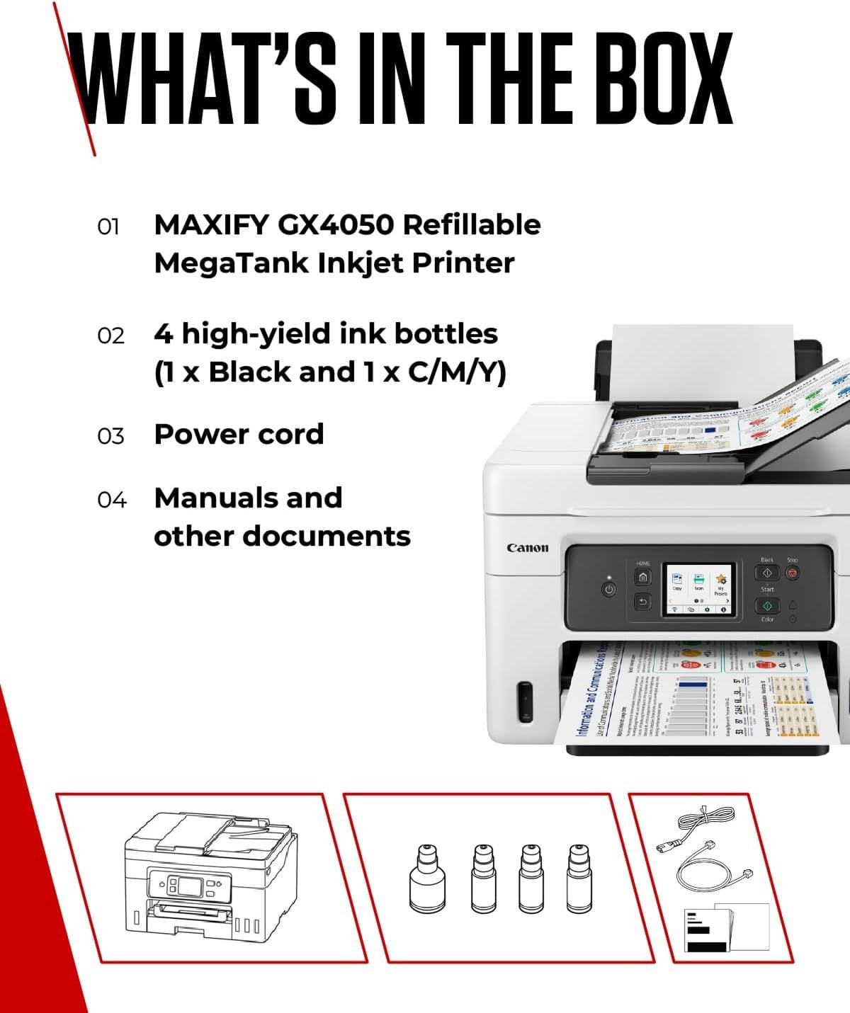 A4 Colour All-in-One MegaTank Printer Wireless Fax Copier Scanner GX4050