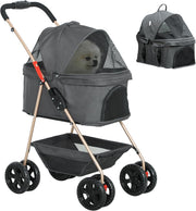 3 in 1 Pet Stroller Dog Cat Pushchair Detachable Carrier Foldable Travel