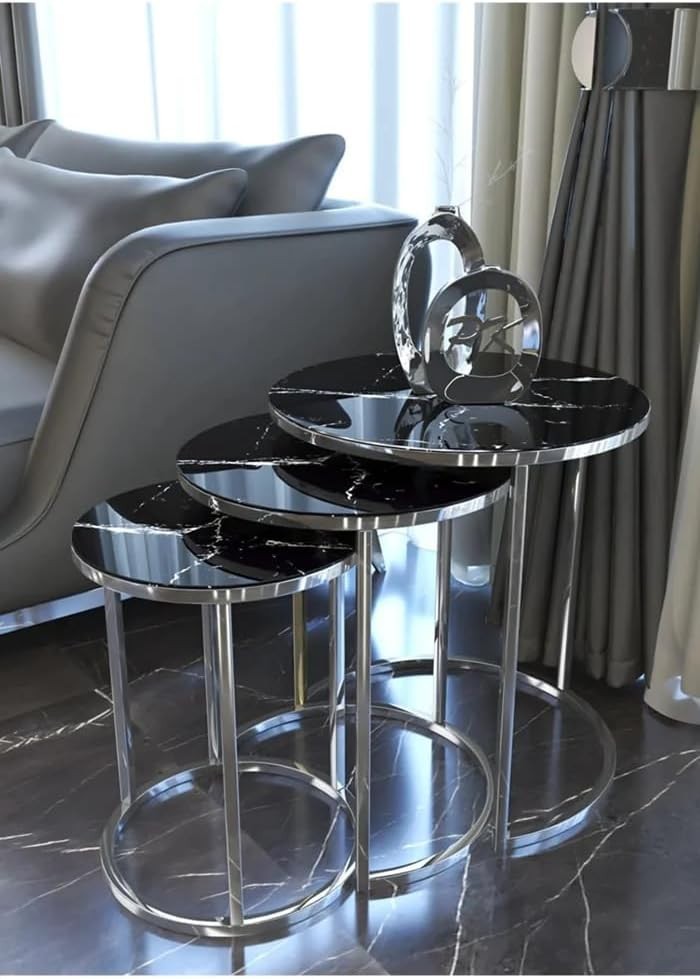 Round Glass End Table Modern Nesting Side Sofa Coffee Living Room Amalfi