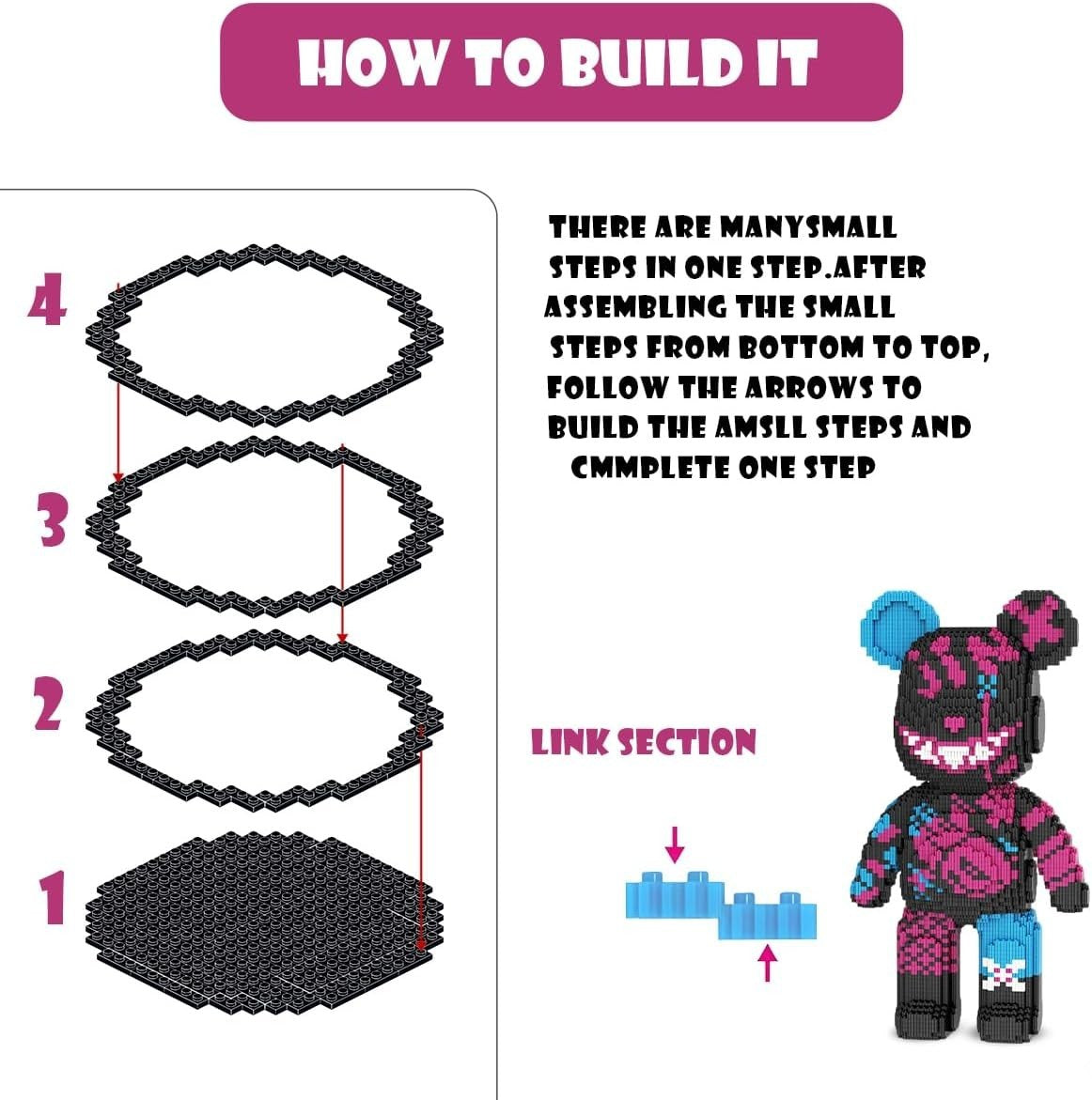 Smiley Bear Building Blocks Set 7220pcs | DIY Creative Toy for Kids & Adults