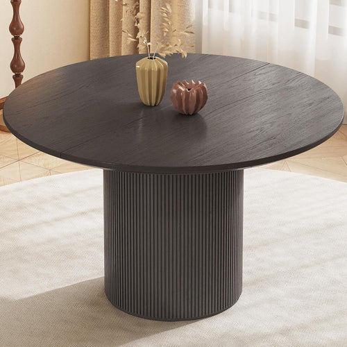 Round Dining Table Dark Grey Modern 118cm Table for 4–6 People, Kitchen & Office