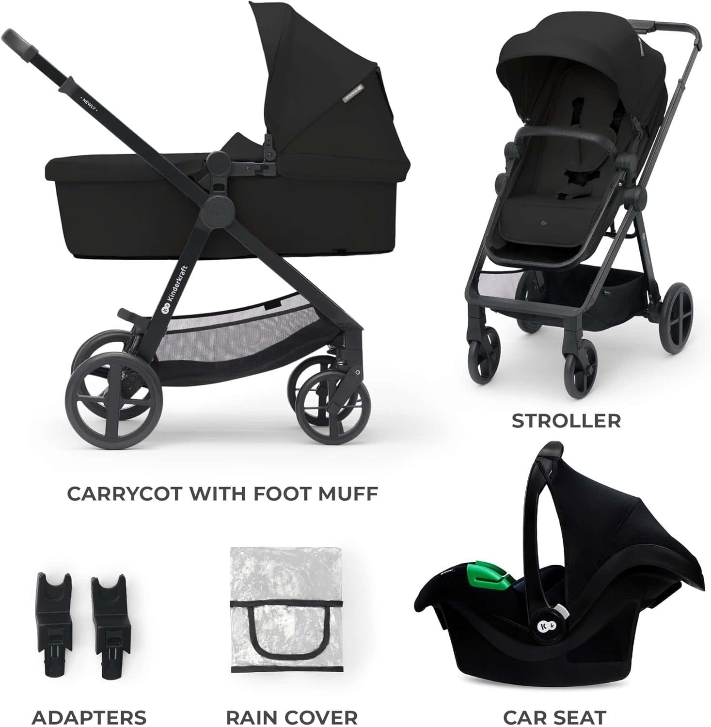 3-in-1 Baby Travel System Pram Car Seat Lightweight Foldable All-Terrain