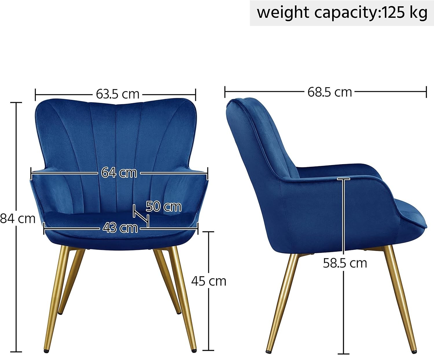 Dark Blue Velvet Tub Chair Curved High Back Vanity Accent Armchair