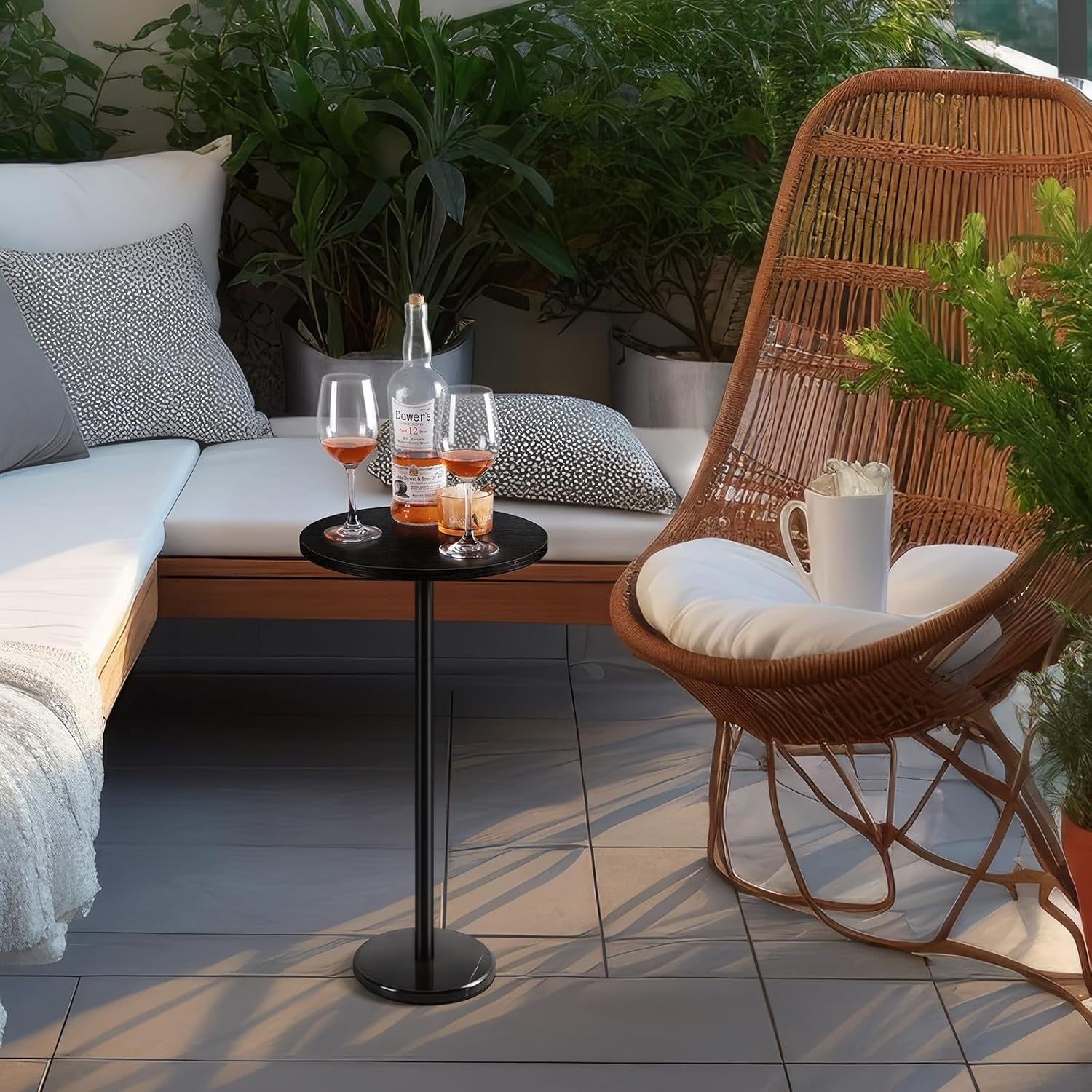 Black Round Side Table 32x32x62.5 cm | Small Coffee & Sofa End Table