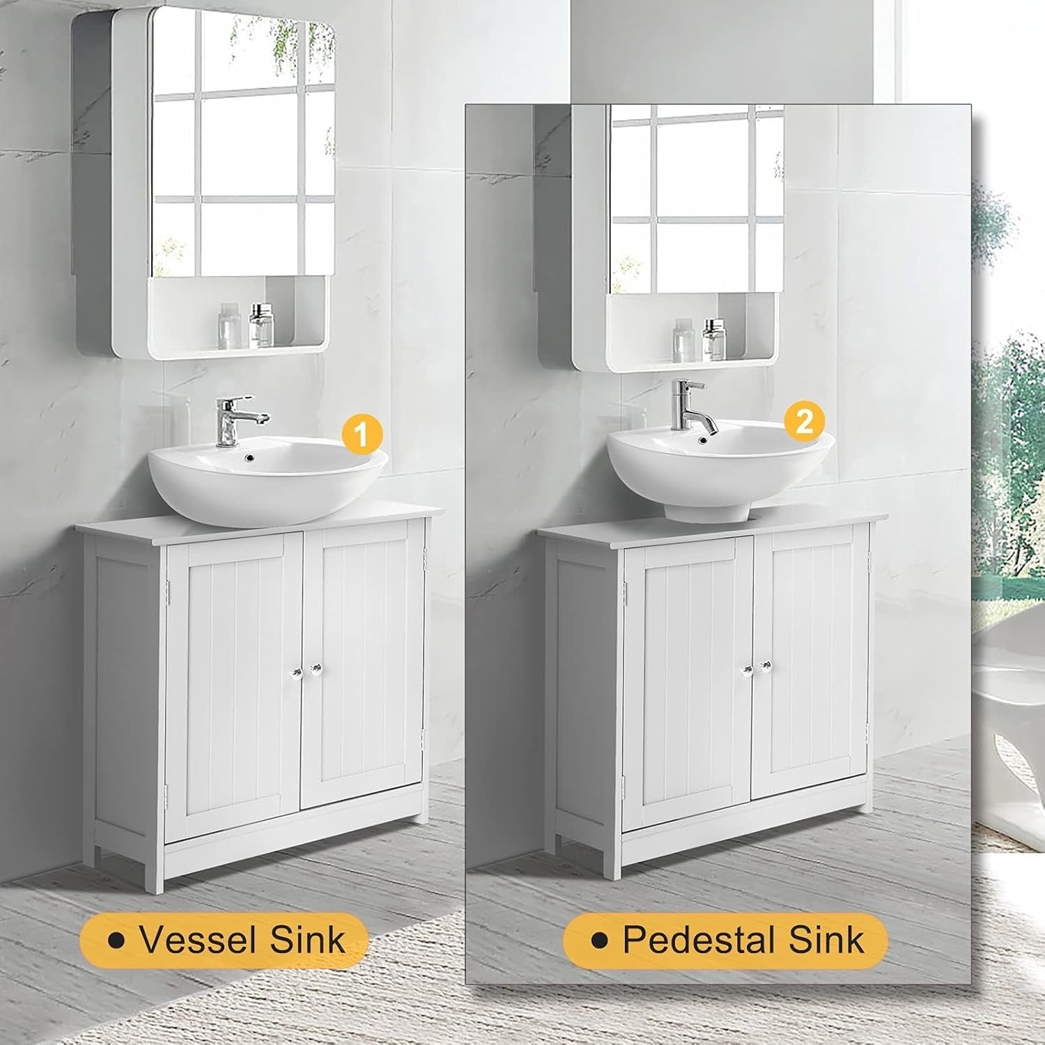 White Under Sink Bathroom Cabinet with Shelves Double Door Storage Unit