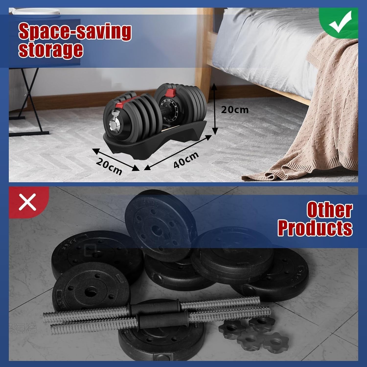 18kg Adjustable Dumbbell Set Pair 12-in-1 Quick Change Cast Iron Weights