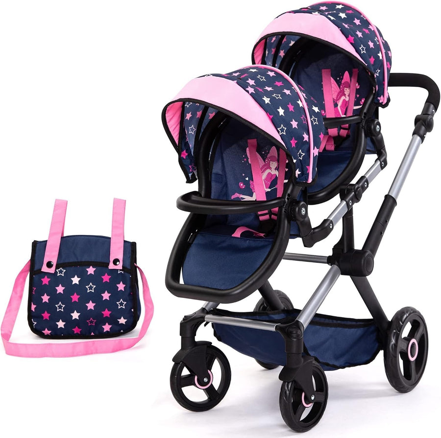 Twin Dolls Pram Double Pushchair Adjustable Handle Reversible Seats