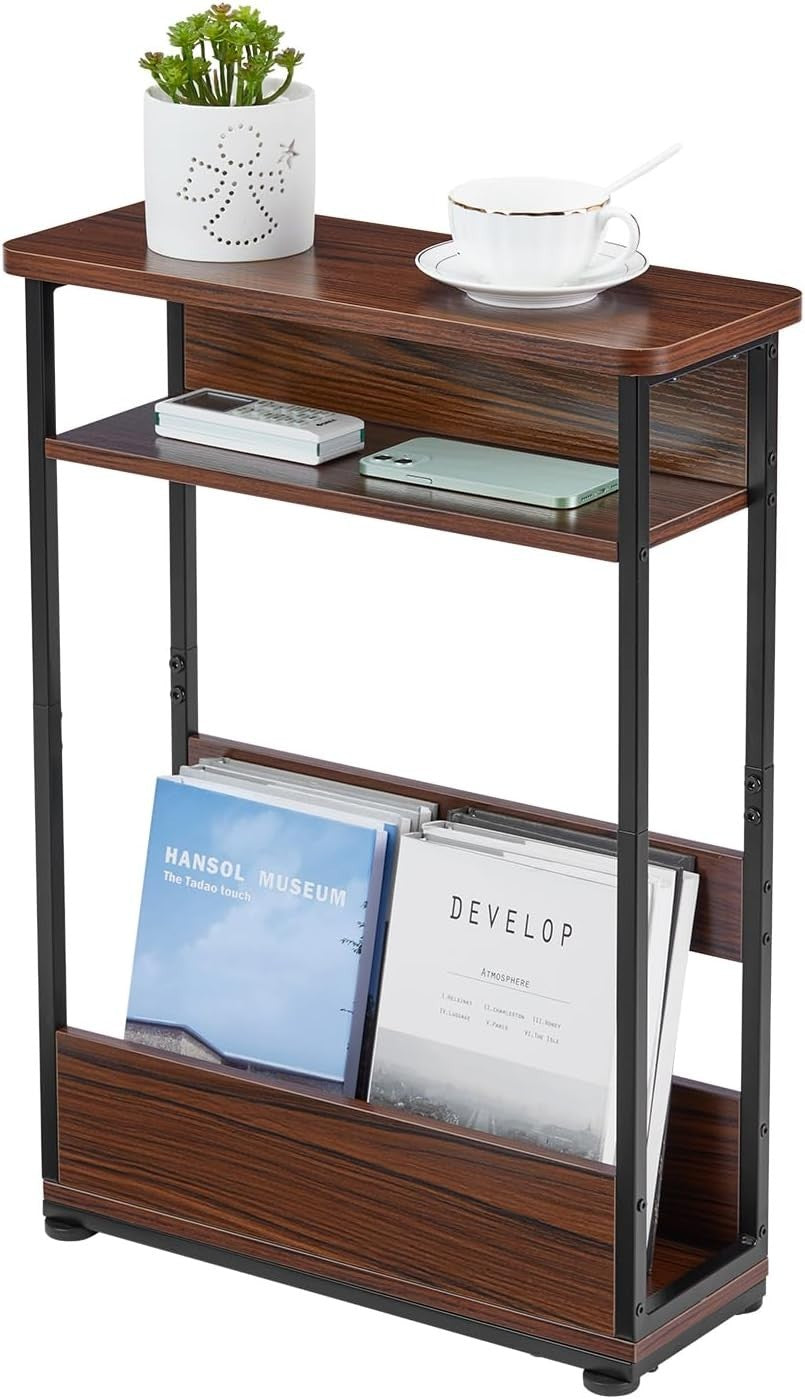 Narrow 3-Tier Side Table with Storage Shelf Slim End Table 46x18x62.5cm
