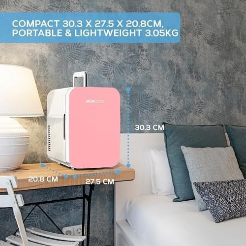 6L Mini Fridge Pink Portable Cooler and Warmer for Skincare Food Drinks