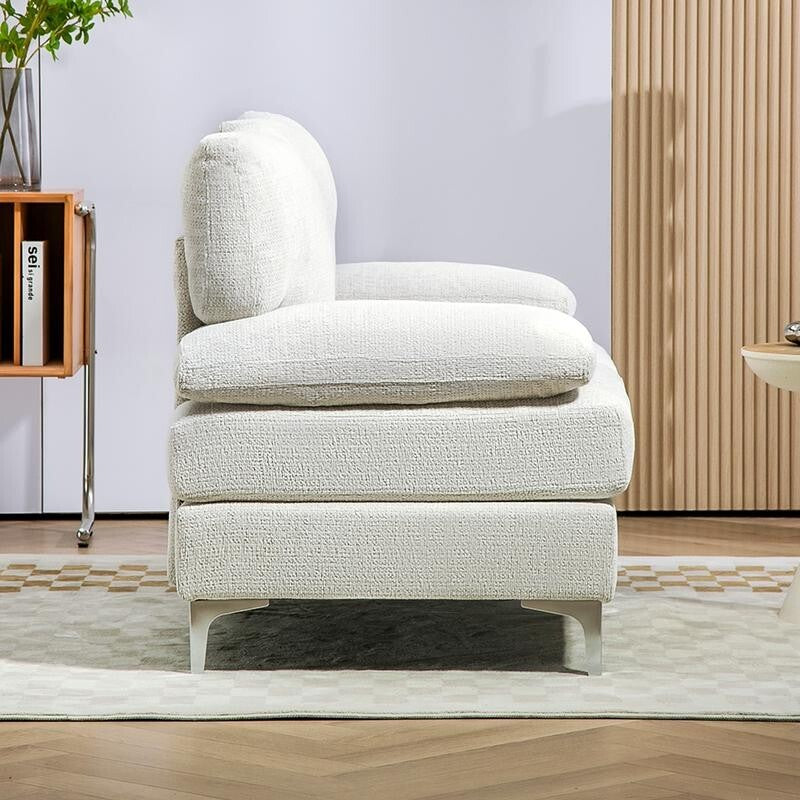 Cream 2 Seater Sofa Chenille Fabric Couch with Cushions Metal Legs Modern