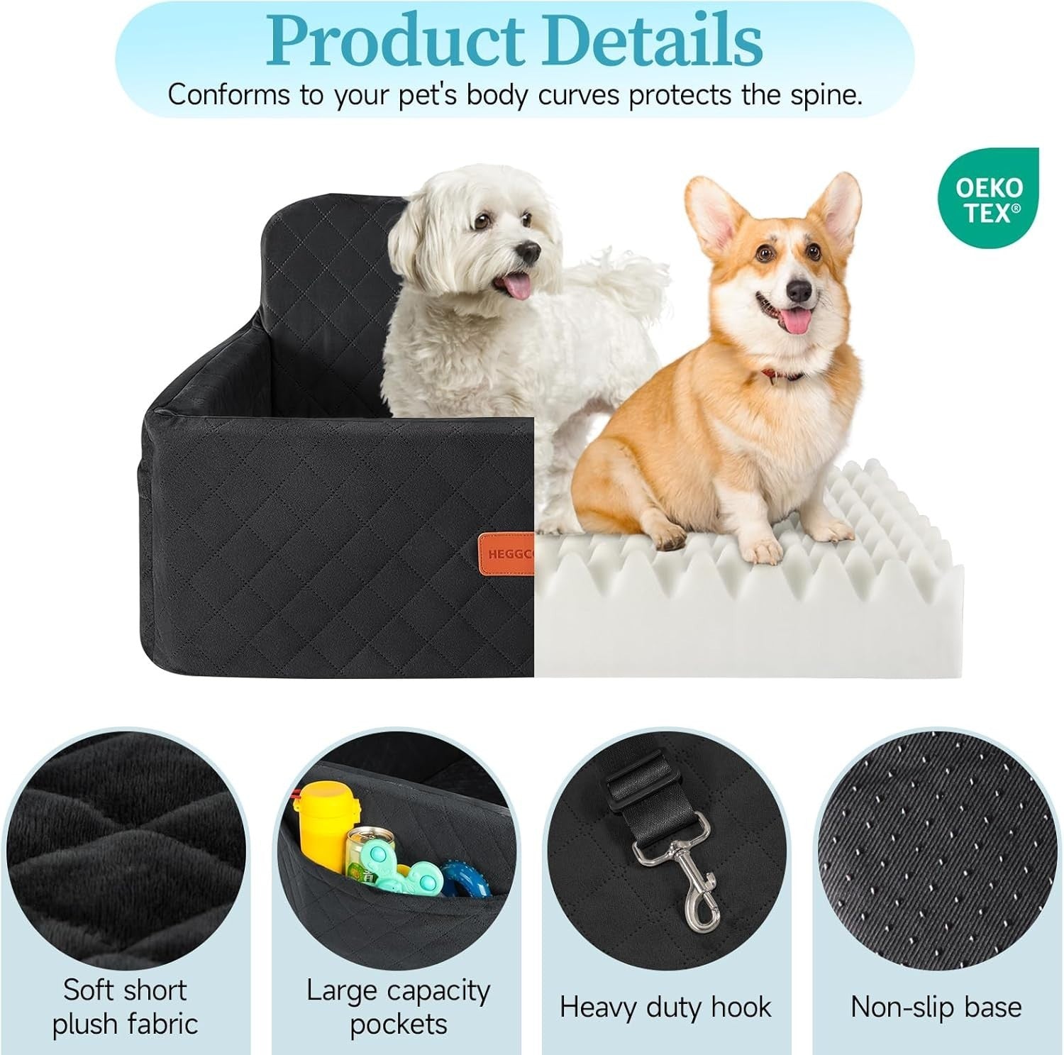 Large Dog Booster Car Seat Washable Travel Bed 55lb Black Backseat