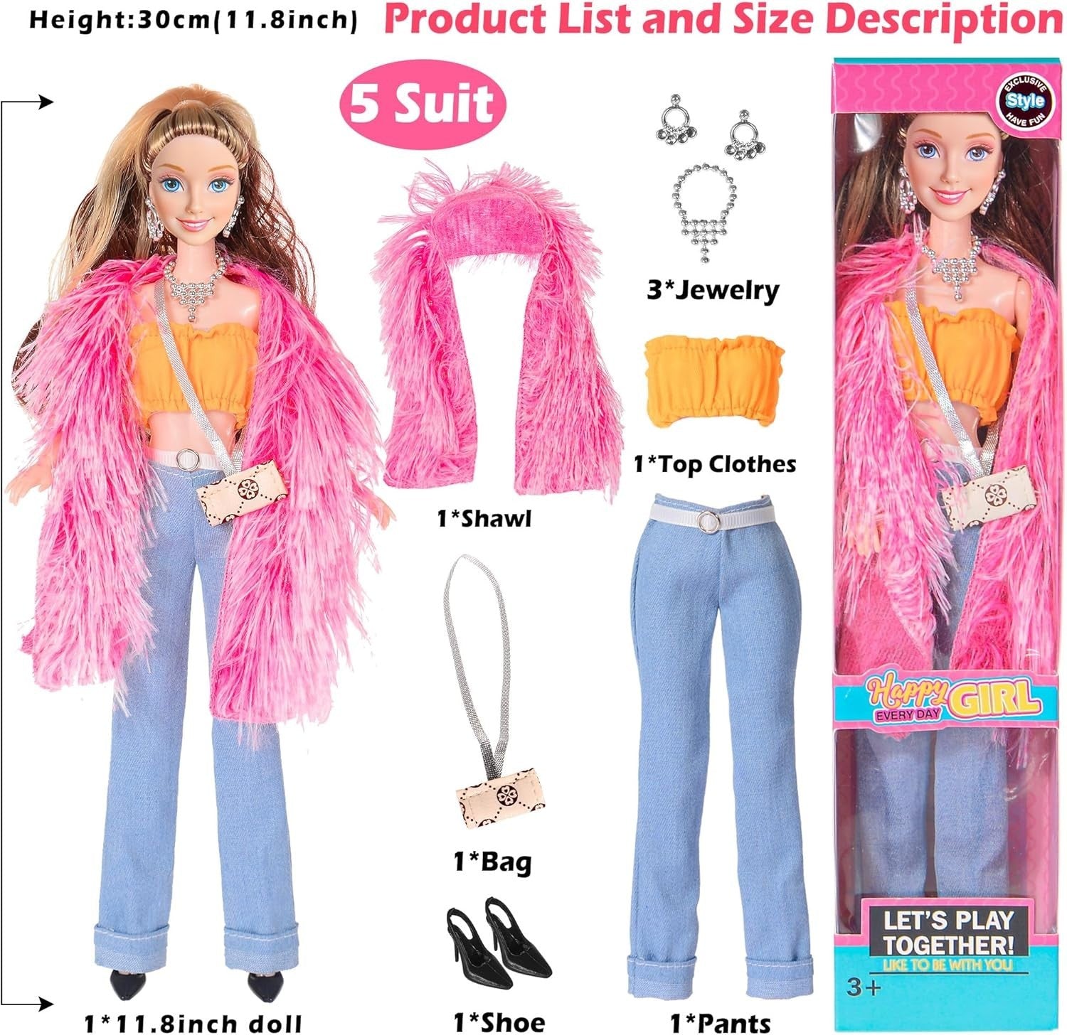 11.5 Inch Princess Dolls Set 6 Pack Fashion Dolls w/ Dresses Accessories