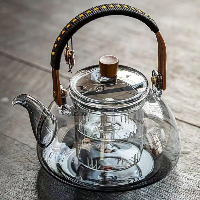 Japanese Style Glass Teapot 950ml with Infuser Stovetop Safe Gray