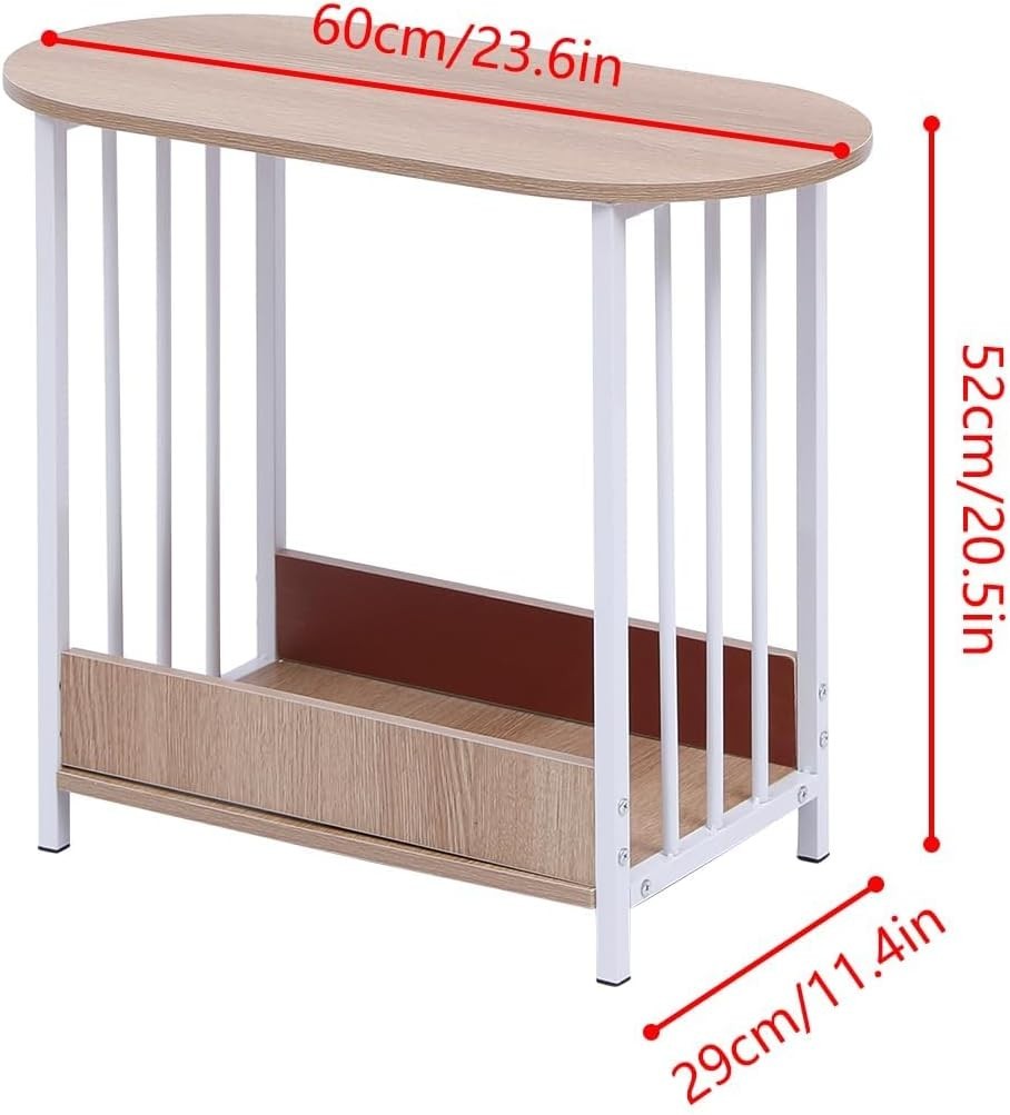 C-Shaped Wooden Sofa Side Table – Narrow Slim End Table for Small Spaces