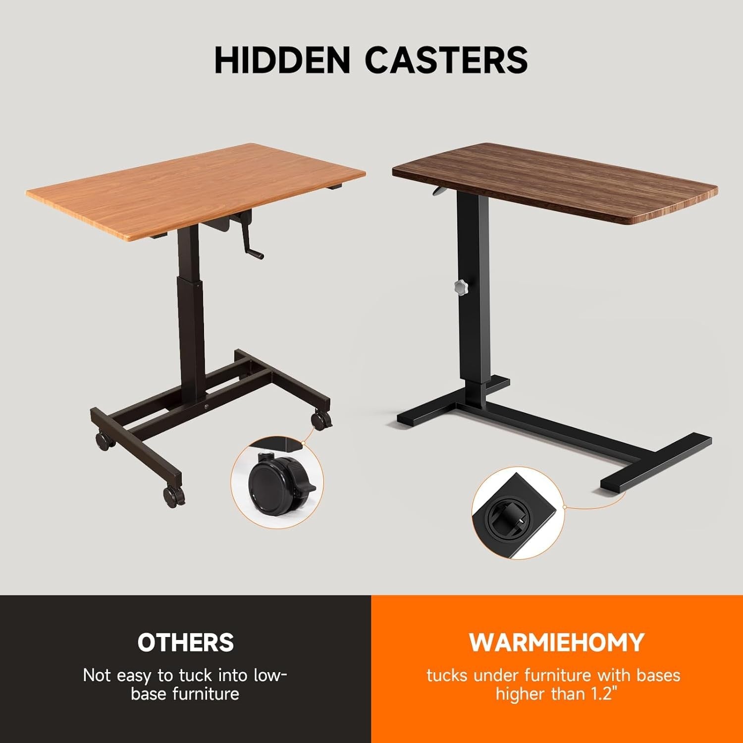 Overbed Bedside Table Height Adjustable Laptop Desk with Wheels Sofa Desk