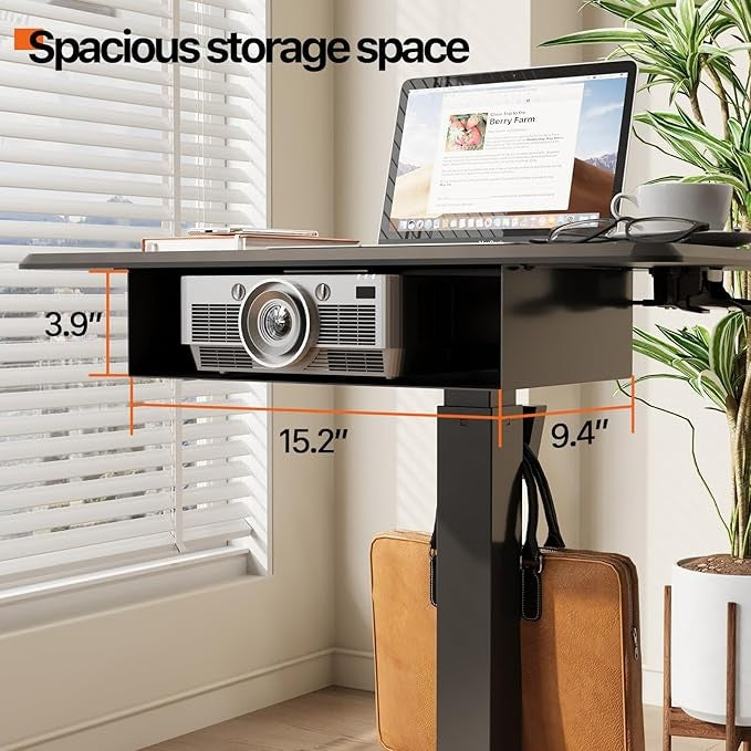 Height Adjustable Rolling Laptop Desk With Shelf Standing Table on Wheels