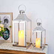 Set of 2 Silver Stainless Steel Candle Lanterns 43 cm & 30 cm