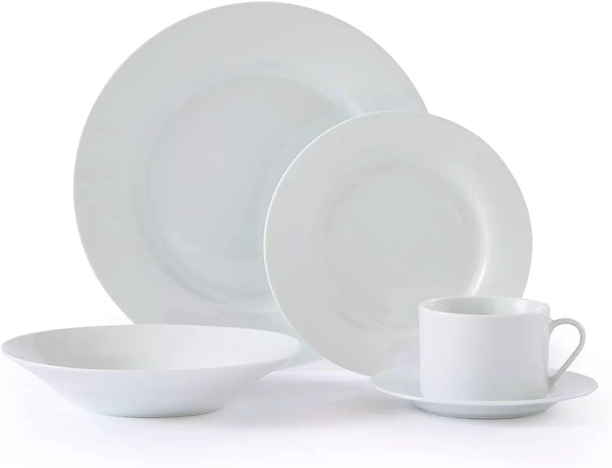 20 Piece White Rimmed Porcelain Dinner Set Plates Bowls Cups Service for 4