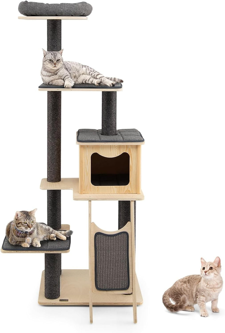 Modern Cat Tree Tower 175cm Multi Level Scratcher Condo with Washable Cushions