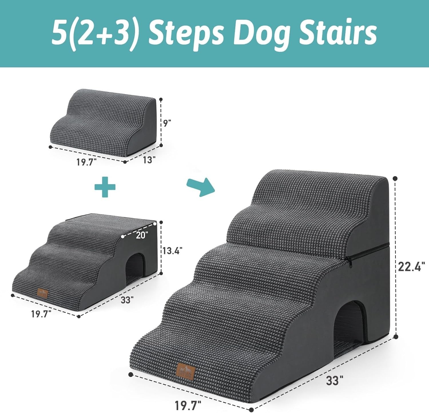 5‑Tier Non‑Slip Foam Dog Stairs & Ramp 19.7×33×22.4 in – Leakproof Pet Steps