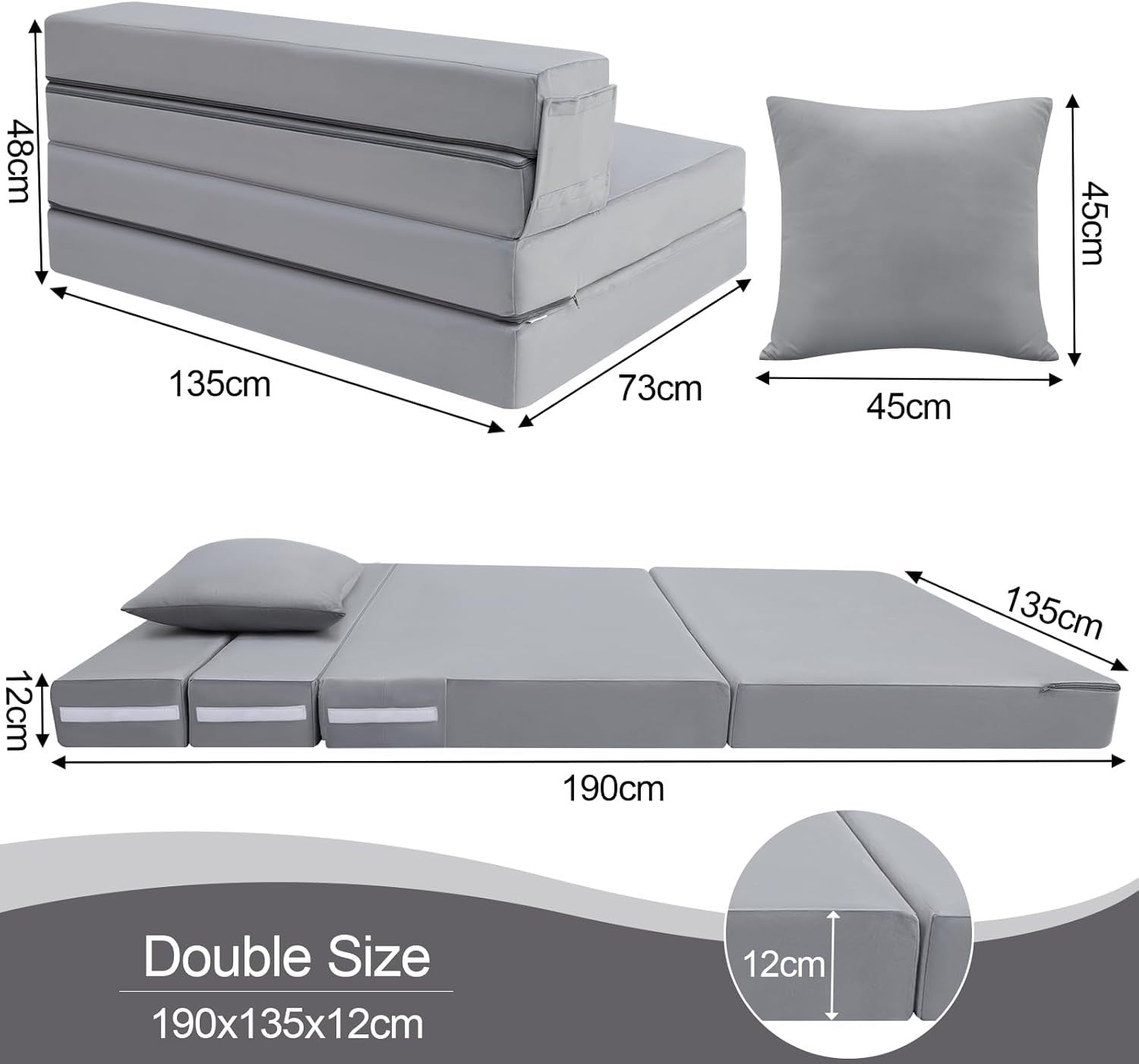 Fold Out Sofa Bed Double Futon Floor Chair Guest Mattress 12cm Thick