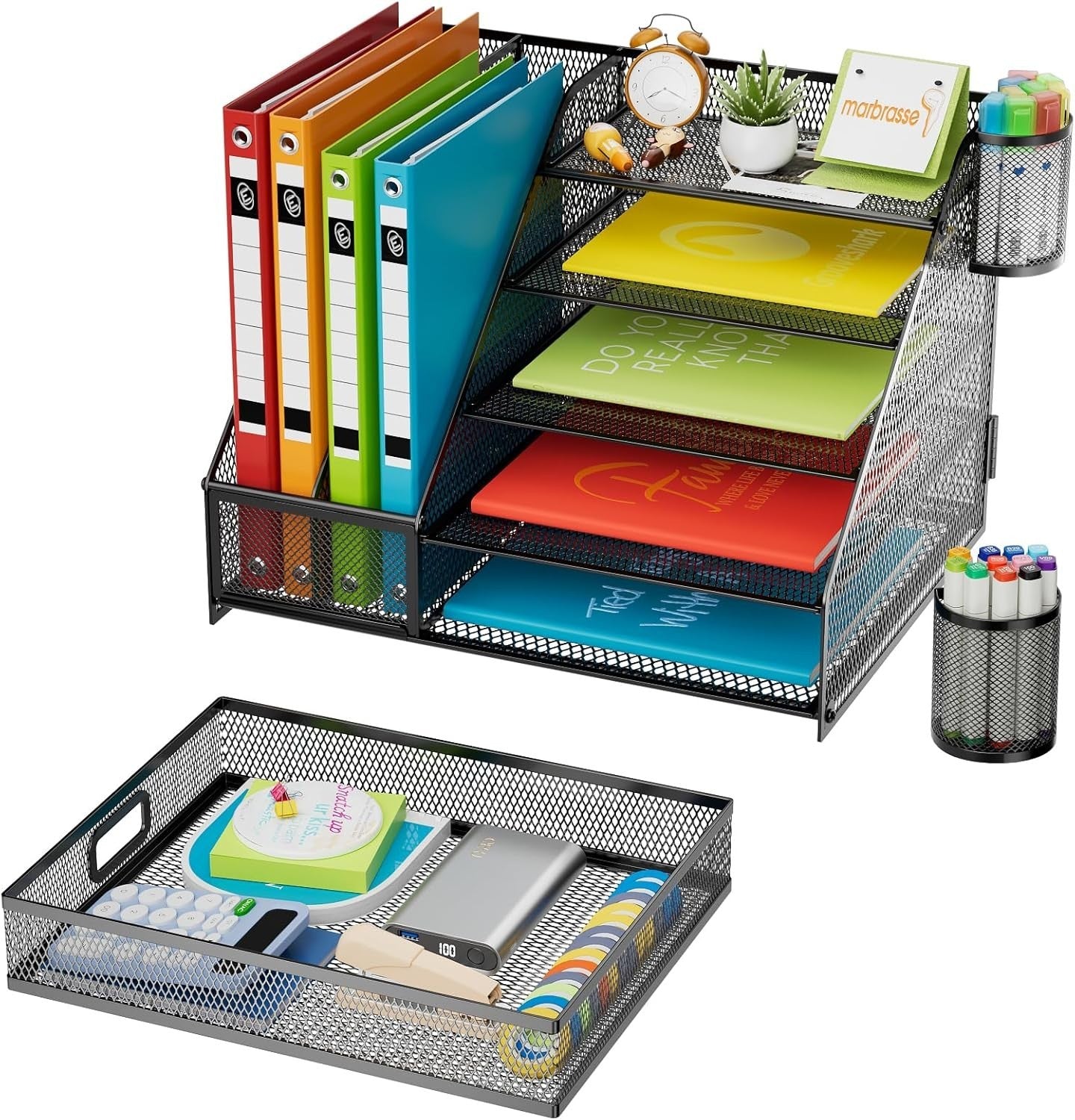 5-Tier Desk Organiser with Drawer & Pen Holders Mesh Desktop Storage