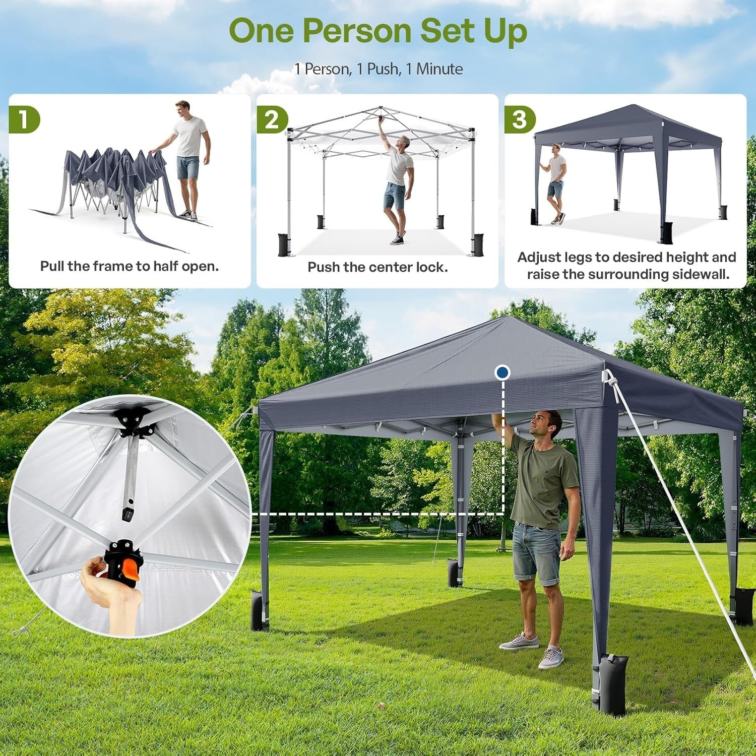 3x3m Dark Grey Pop-Up Gazebo with Sides Waterproof Steel Frame Party Tent