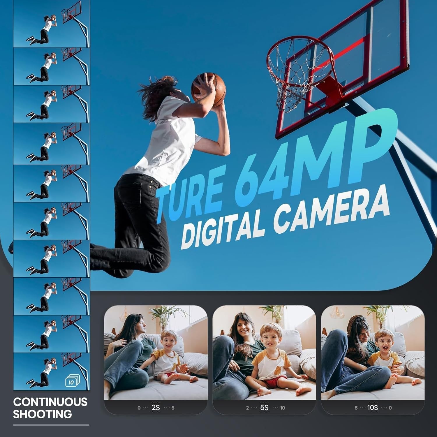 5K 64MP Vlogging Camera WiFi Flip Screen 16X Zoom Bundle Black