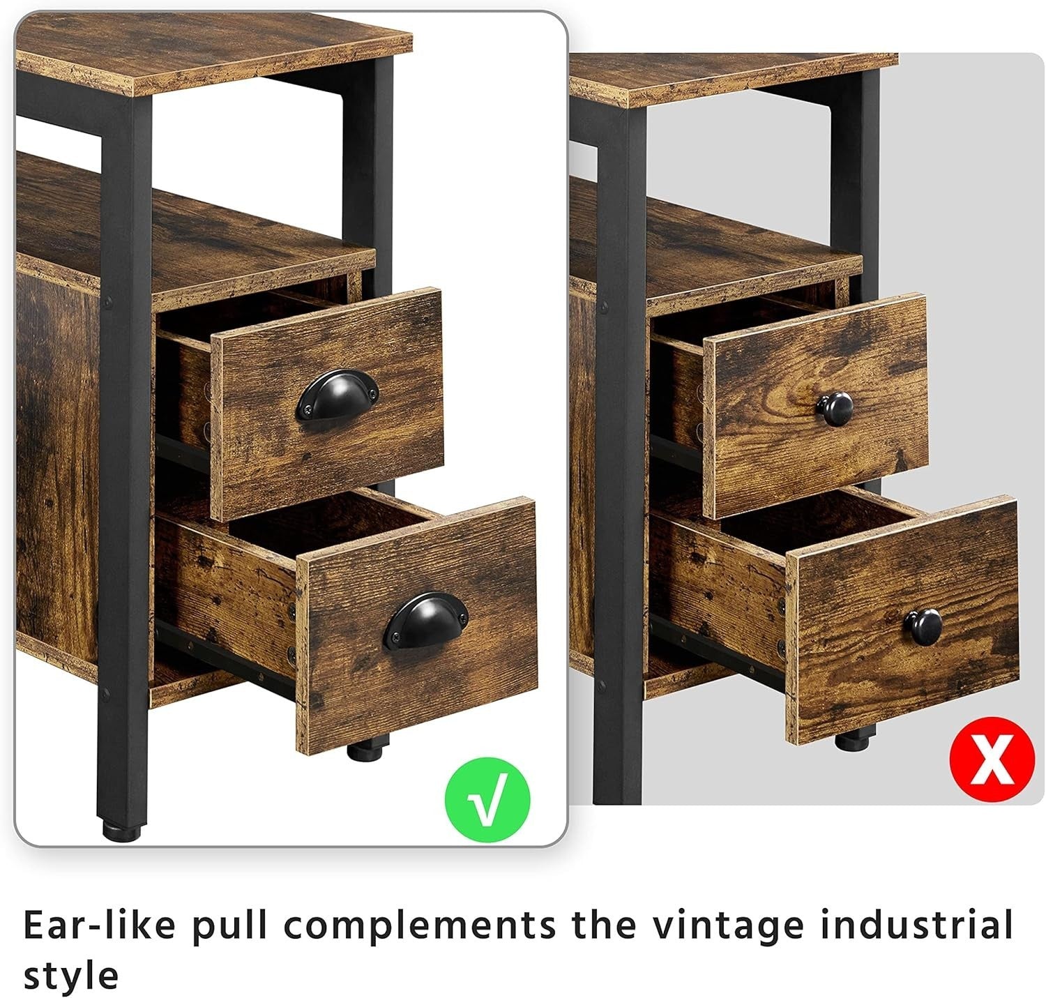 Slim Bedside Table with Drawers & Shelf for Small Spaces – Rustic Storage