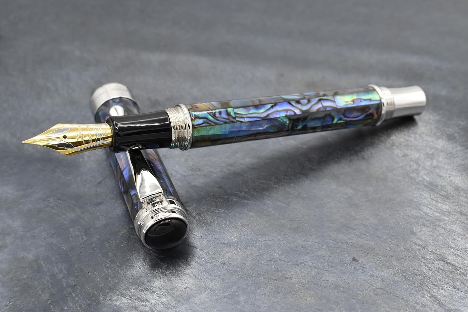 Luxury Natural Abalone Sea Shell Fountain Pen Extra-Fine Nib Platinum